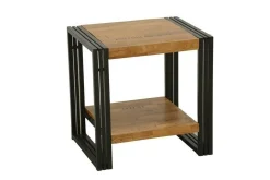 Bout de canapé / Table d'appoint hévéa recyclé naturel et métal noirci 2 plateaux 50X40X50cm DOCKER