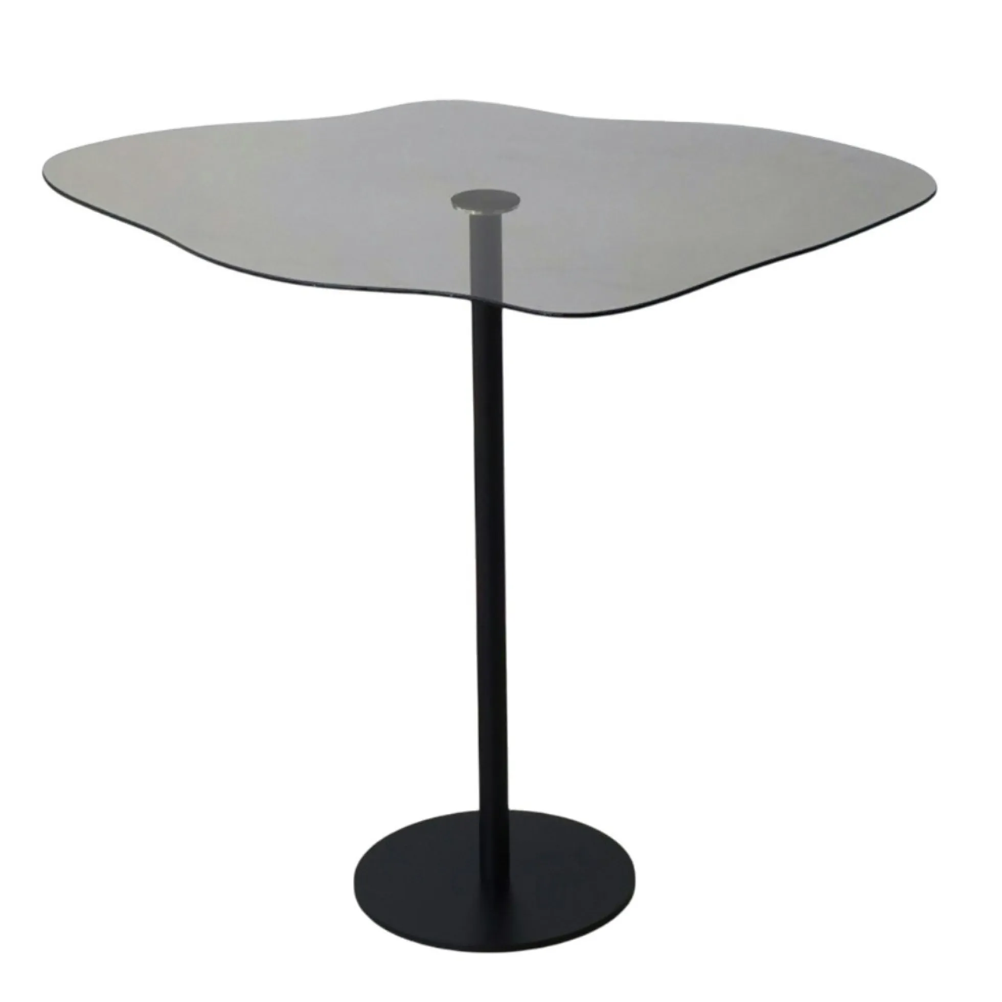 Bout de canapé verre fumé forme organique pied métal TULUM