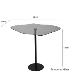 Bout de canapé verre fumé forme organique pied métal TULUM