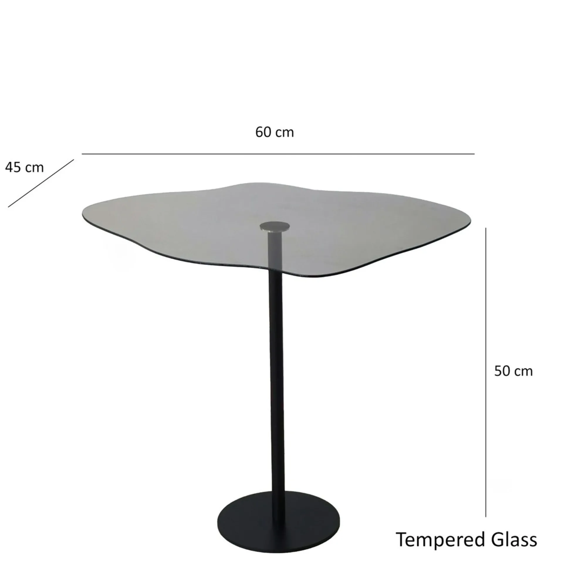 Bout de canapé verre fumé forme organique pied métal TULUM