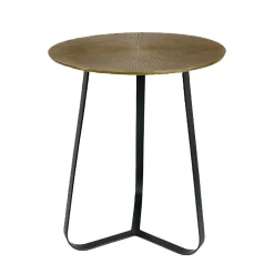 Bout de canapé vintage doré sur trépied Ø40 cm KANO