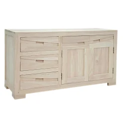 Buffet bas Hévéa 2 portes, 3 tiroirs 120x45x65cm NIAGARA