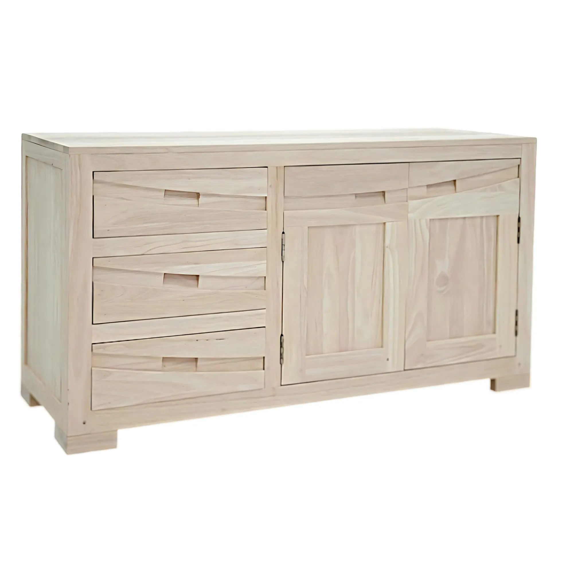 Buffet bas Hévéa 2 portes, 3 tiroirs 120x45x65cm NIAGARA