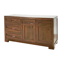 Buffet bas Hévéa 2 portes, 3 tiroirs 120x45x65cm NIAGARA