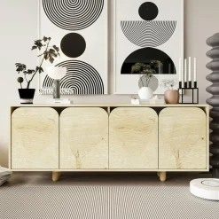 Buffet bas moderne effet bois 4 portes courbes VAREN