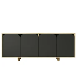 Buffet bas moderne effet bois 4 portes anthracites VAREN
