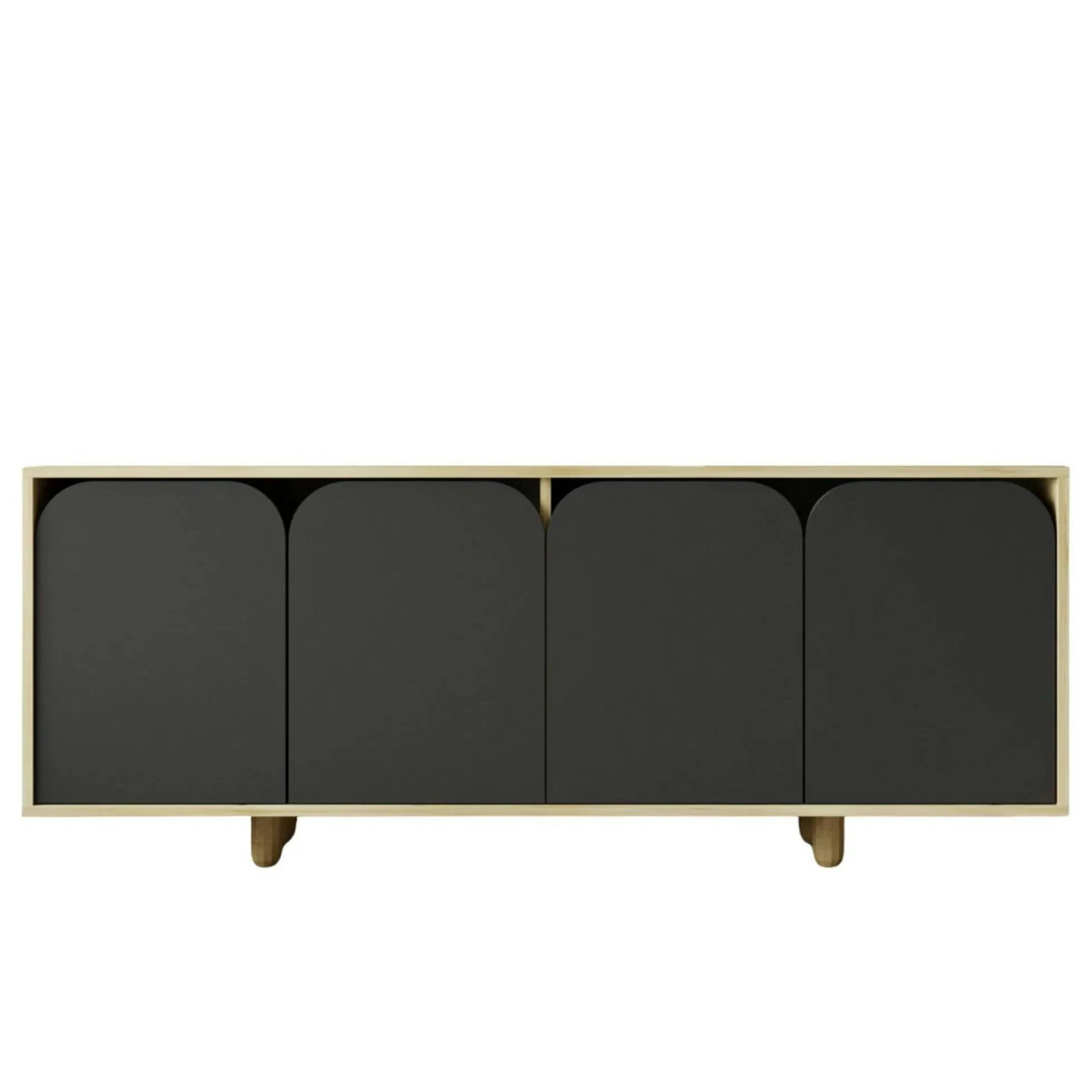 Buffet bas moderne effet bois 4 portes anthracites VAREN