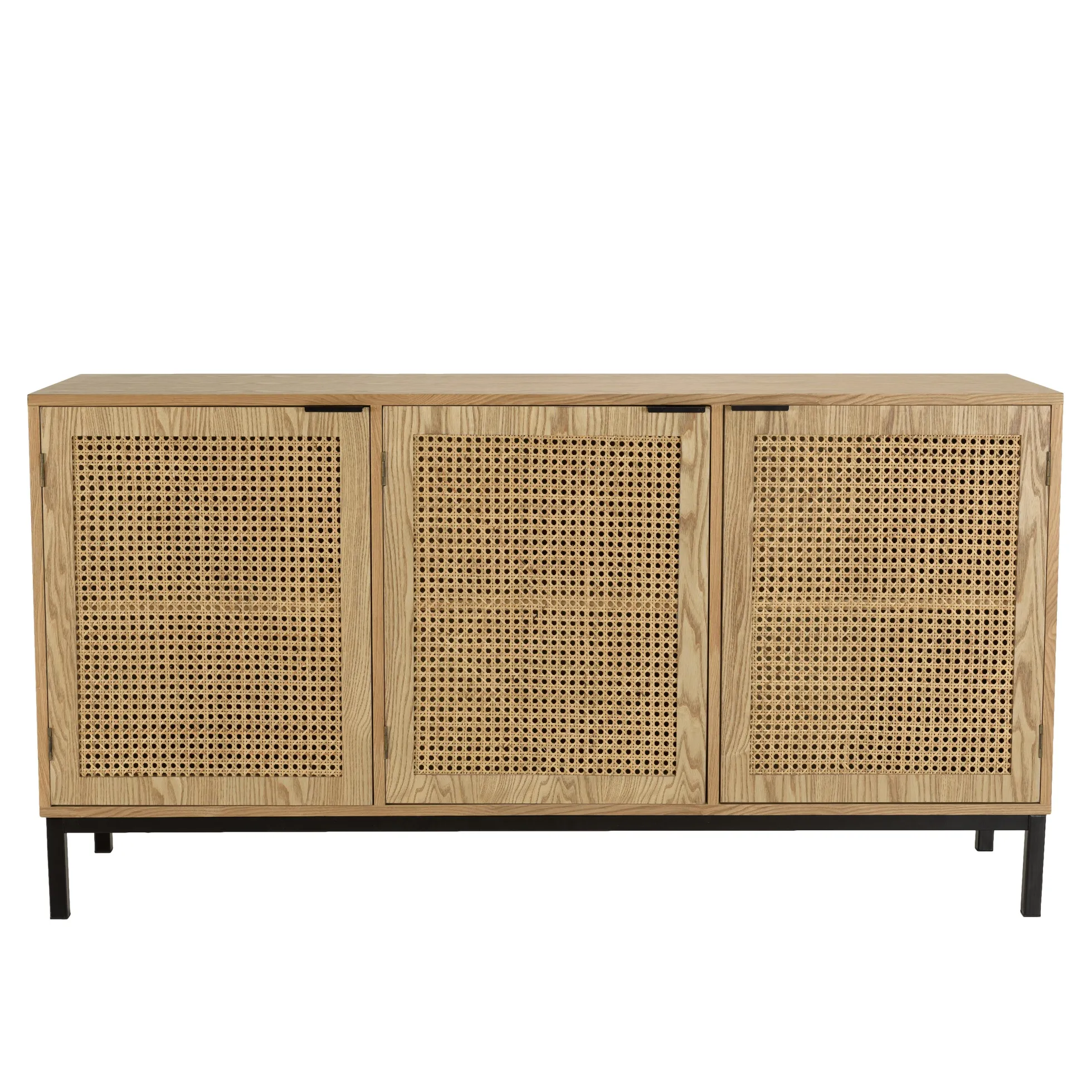 Buffet bas 3 portes cannage naturel pieds métal PALMA