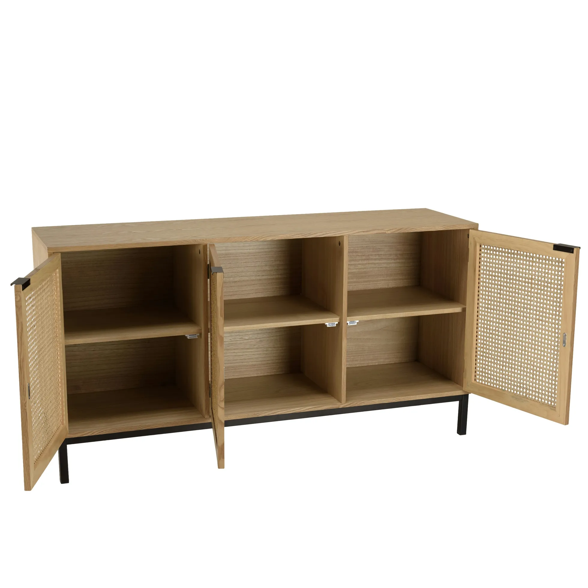 Buffet bas 3 portes cannage naturel pieds métal PALMA
