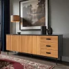 Buffet bas 3 portes en bois bicolore, façade ondulée TARAN