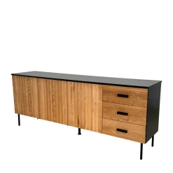 Buffet bas 3 portes en bois bicolore, façade ondulée TARAN