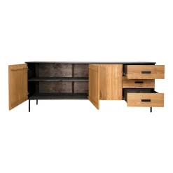 Buffet bas 3 portes en bois bicolore, façade ondulée TARAN