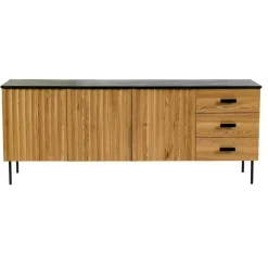 Buffet bas 3 portes en bois bicolore, façade ondulée TARAN