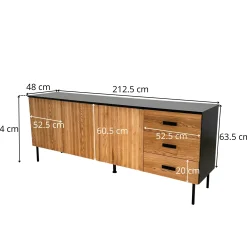 Buffet bas 3 portes en bois bicolore, façade ondulée TARAN