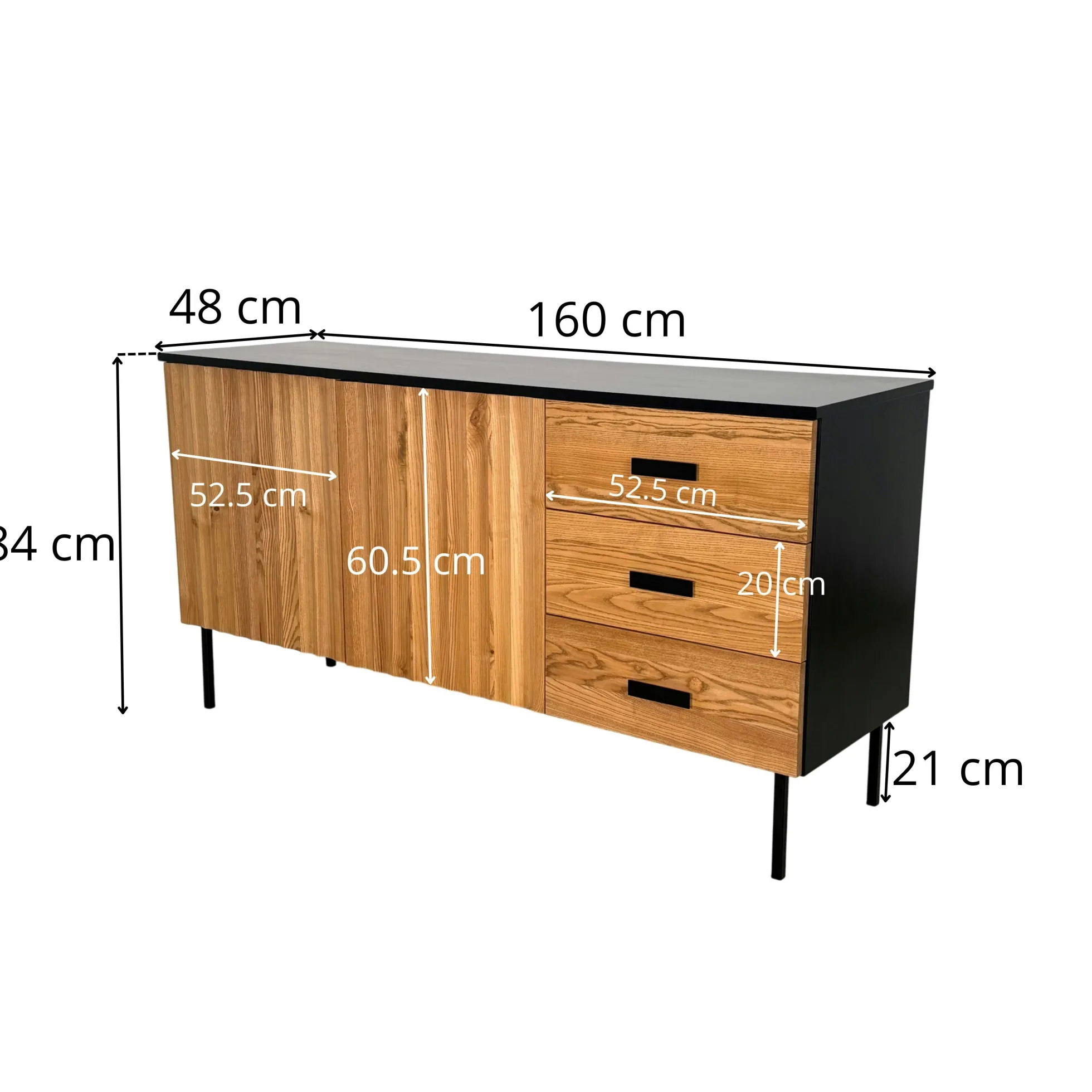 Buffet bas 2 portes en bois bicolore, façade ondulée TARAN