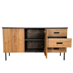 Buffet bas 2 portes en bois bicolore, façade ondulée TARAN