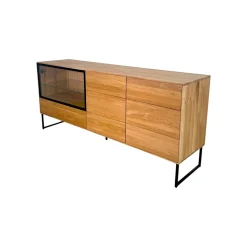 Buffet bas vitrine bois de chêne huilé 180 cm HAVEN