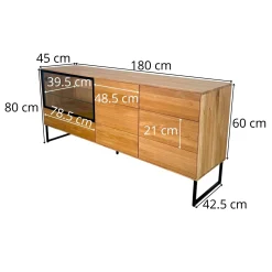 Buffet bas vitrine bois de chêne huilé 180 cm HAVEN