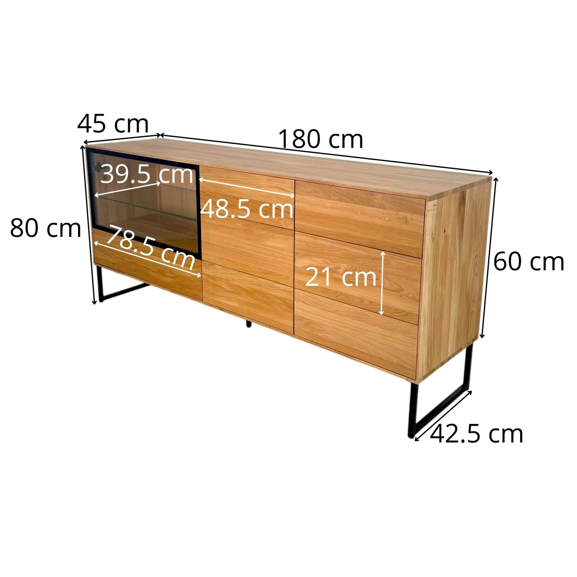 Buffet bas vitrine bois de chêne huilé 180 cm HAVEN
