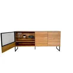 Buffet bas vitrine bois de chêne huilé 180 cm HAVEN