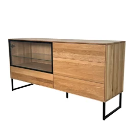 Buffet bas vitrine bois de chêne blanc HAVEN