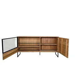 Buffet bas vitrine bois de chêne blanc HAVEN