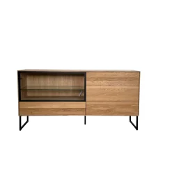 Buffet bas vitrine bois de chêne blanc HAVEN