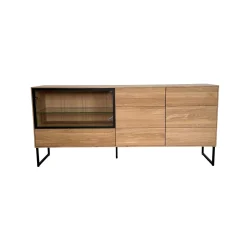 Buffet bas vitrine bois de chêne blanc 180 cm HAVEN
