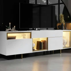 Buffet blanc et doré 2 portes 3 niches LED AURA