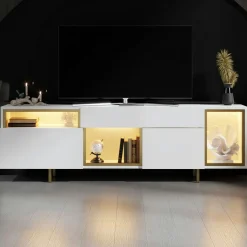 Buffet blanc et doré 2 portes 3 niches LED AURA