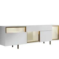 Buffet blanc et doré 2 portes 3 niches LED AURA
