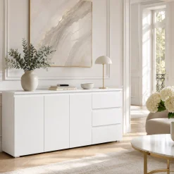 Buffet blanc moderne 3 portes 3 tiroirs ALVA
