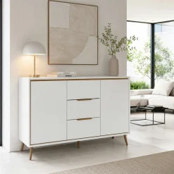 Buffet blanc moderne 2 portes 3 tiroirs AVIO