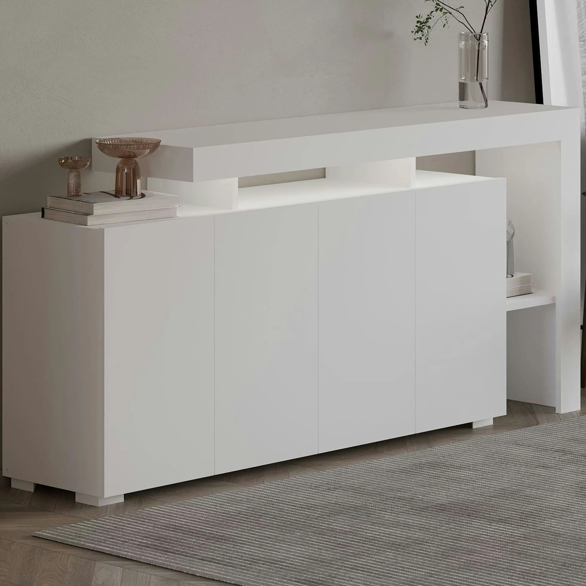 Buffet blanc 4 portes à cadre ouvert AURA