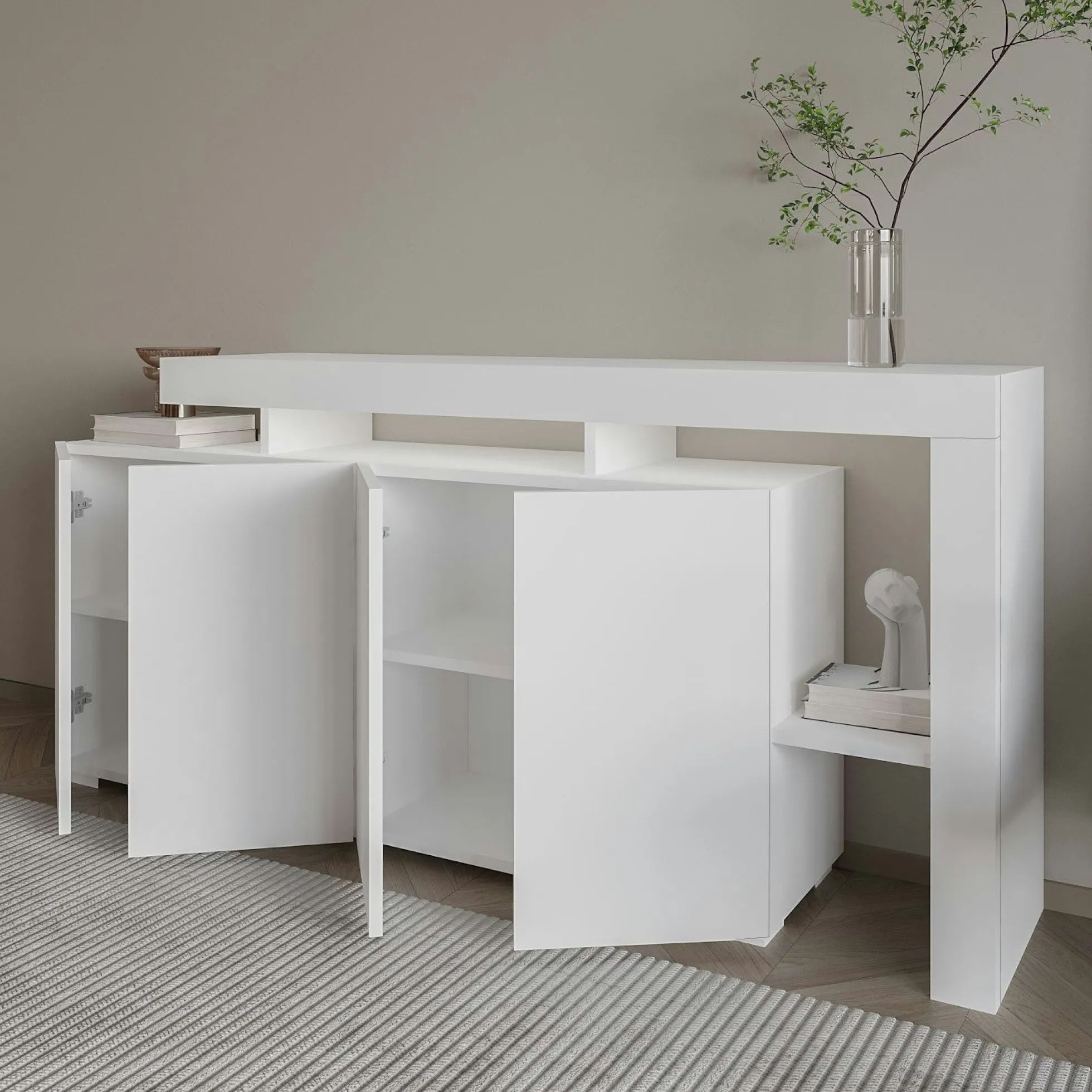 Buffet blanc 4 portes à cadre ouvert AURA
