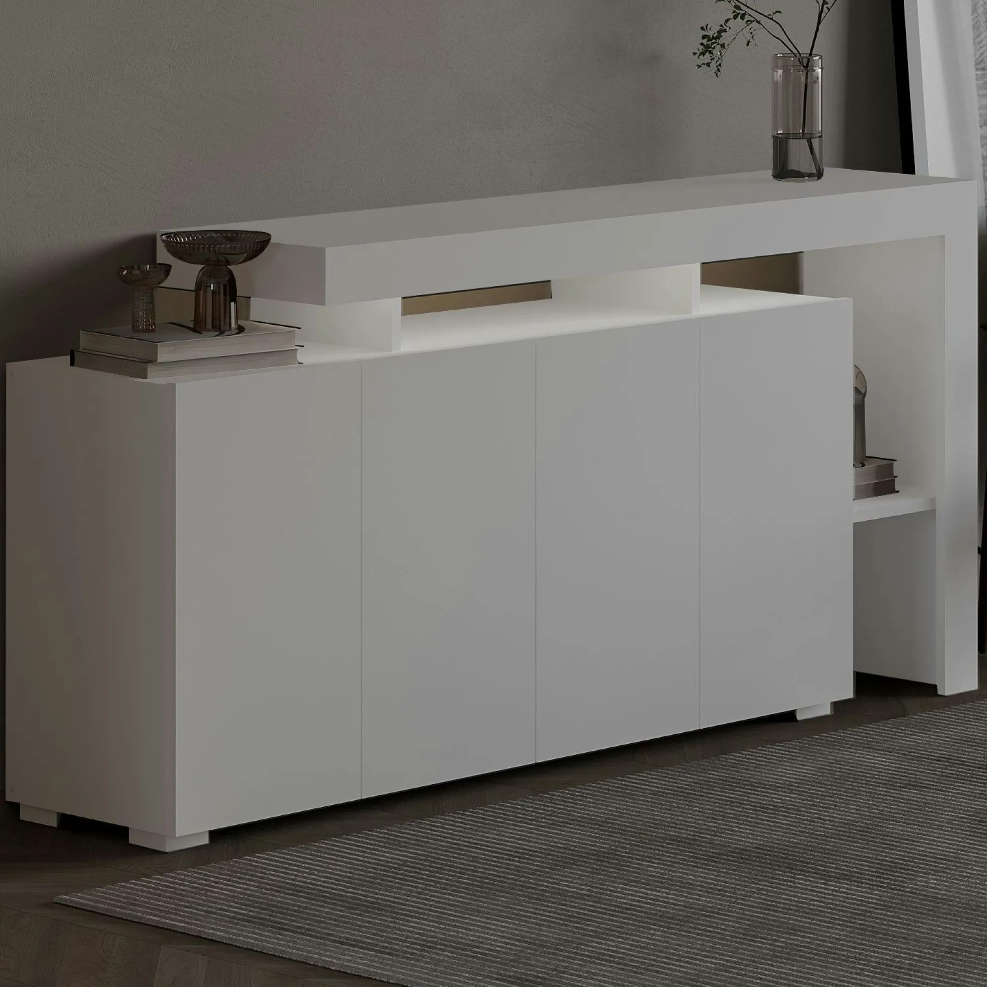 Buffet blanc 4 portes à cadre ouvert AURA
