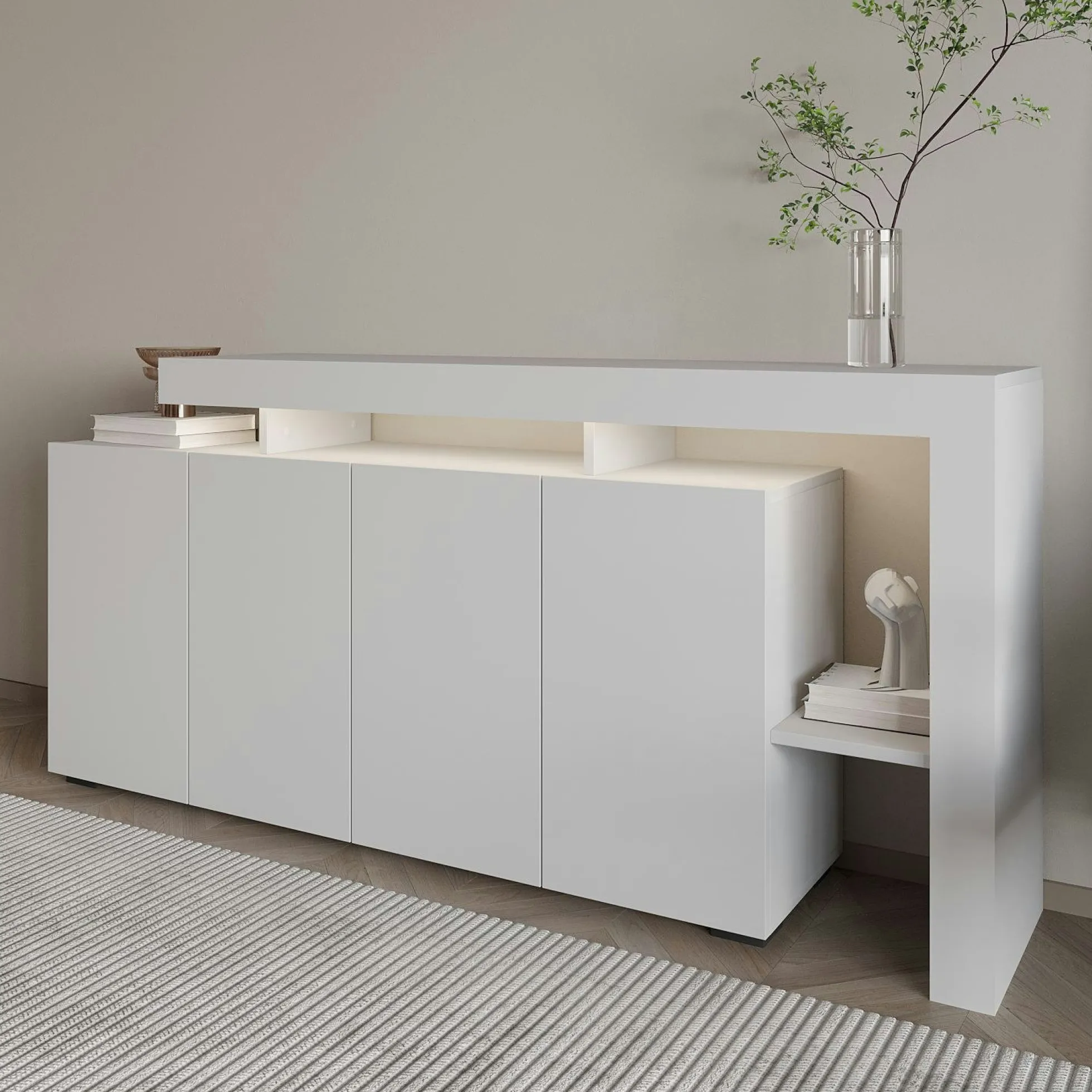 Buffet blanc 4 portes à cadre ouvert AURA