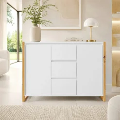 Buffet blanc 2 portes 3 tiroirs 122 cm ALVA