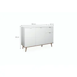 Buffet blanc 3 portes 1 tiroir style scandinave ALVA