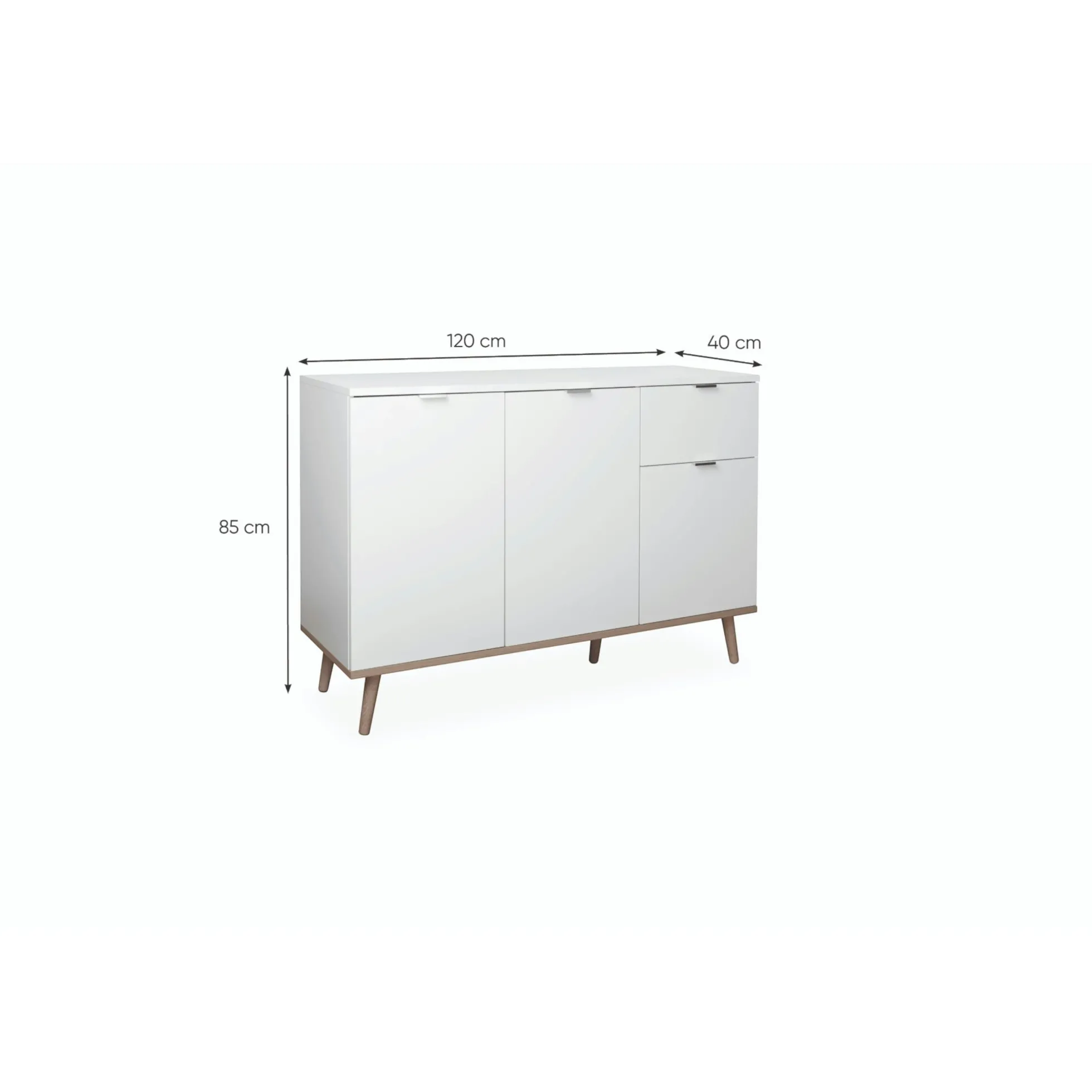 Buffet blanc 3 portes 1 tiroir style scandinave ALVA