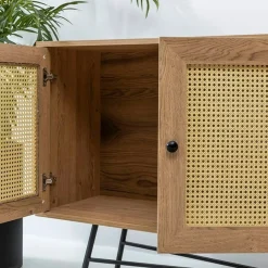 Buffet bohème effet bois, 2 portes en cannage VAREN
