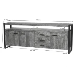 Buffet bois métal 3 portes double plateau KARGO