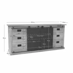Buffet bois métal style atelier à portes coulissantes 200 cm CAMDEN