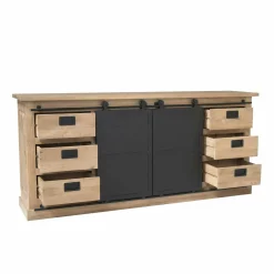 Buffet bois métal style atelier à portes coulissantes 200 cm CAMDEN