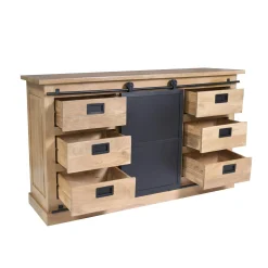 Buffet bois métal style atelier à portes coulissantes 160 cm CAMDEN