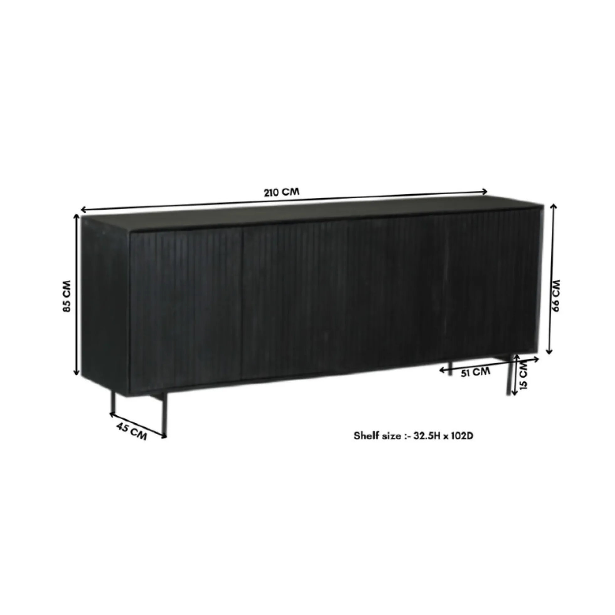 Buffet bois noir 4 portes rainurées 210 cm CORTINA