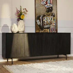Buffet bois noir 4 portes rainurées 210 cm CORTINA