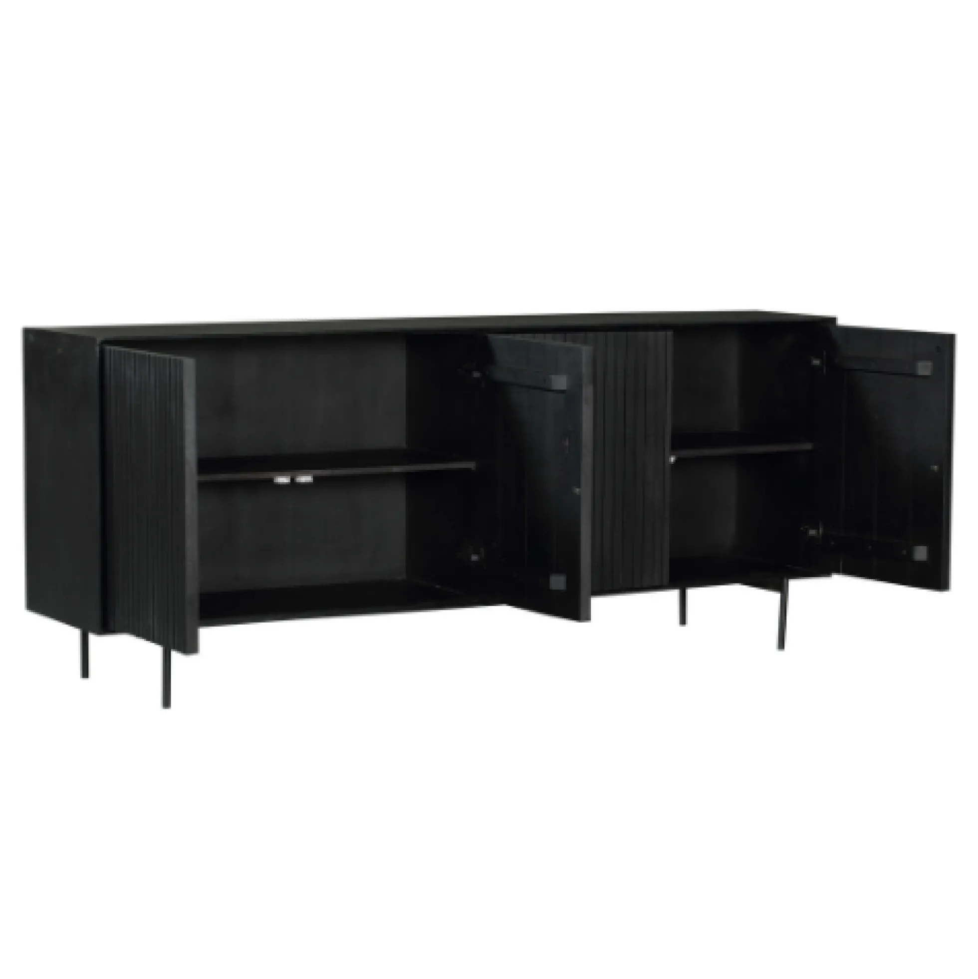 Buffet bois noir 4 portes rainurées 210 cm CORTINA