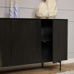 Buffet bois noir 3 portes rainurées 165 cm CORTINA