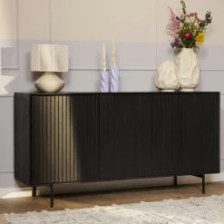 Buffet bois noir 3 portes rainurées 165 cm CORTINA